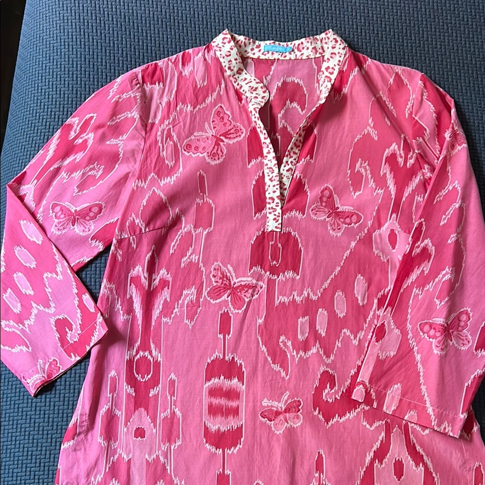 Pink Butterfly Ikat Patterned Blouse